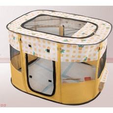 寵物帳篷圍欄附收納袋，貓咪產房狗帳篷，四面透氣大空間貓咪圍欄, 1個, 方型【特大黃色 110*85*60】, 黃色