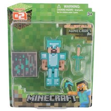 我的世界史蒂夫鐵巨人苦力怕麥塊周邊人偶手辦擺件武器模型，重現遊戲經典場景，激發無限想像。, 1個, 鑽石史蒂夫, 鑽石史蒂夫