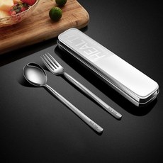 304不鏽鋼筷子勺子套裝 叉子單人裝便攜餐具盒三件套學生收納盒, 1個, 304【叉+勺】+430不鏽鋼盒
