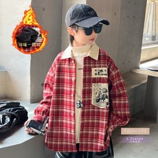 LC.kids 撞色翻領加絨格紋襯衫