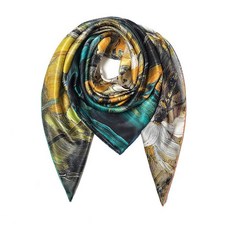 SHIROUYU 100% 멀베리 실크 스카프 109.2cm43인치 라지 스퀘어 숄 - 여성용 오버사이즈 머리띠 선물 포장 화이트-블루 141124, 유화