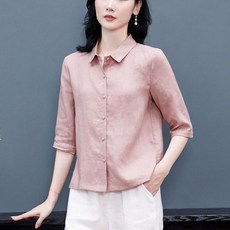 여성 면 마 티셔츠 봄여름 캐주얼 칠부소매 린넨 빅사이즈 티셔츠 루즈핏 슬림핏 면마 블라우스 셔츠 상의 SJS