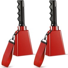 스포츠 이벤트용 손목 스트랩 소음 메이커가 있는 보아오 2개 9인치 카우벨 큰 핸드벨 손잡이 졸업식 축구 경기 파티 팜벨 핸드 차임 타악기 빨간색