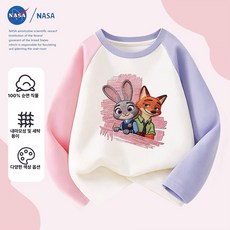 주토피아 캐릭터 맨투맨 자수 티셔츠 면 면티 키즈 오버핏 긴팔티 아동 남아 순면 주디 닉, 1개, TTZ0857 핑크 퍼플과 애프리콧