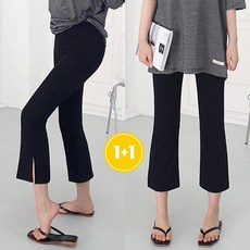 1+1 아이스쿨 8.5부 트임 레깅스 밴딩팬츠 FREE~ 5XL [국내생산 프리미엄] 빅사이즈, 블랙+블랙