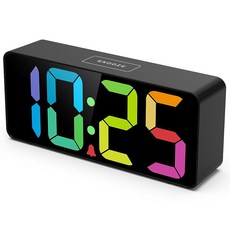 Welgo 노인 및 아동용 19.5cm(7.5인치) 큰 숫자 알람 시계 0-100% 밝기 및 볼륨 조절 가능 USB 충전 포트 간단한 작동 스누즈 침대 옆용 콘센트 전, 블랙+다채로운 숫자