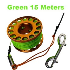 스킨스쿠버 15M 20M 30M 스쿠버 다이빙 알루미늄 합금 스풀 핑거 릴 스테인레스 스틸 더블 엔드 후크 SMB 장비 동굴 다이브, Green Line 15M_3