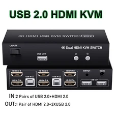 듀얼 모니터 HDMI KVM 스위치 2X2 USB 3.0/2.0 4K 60Hz 확장 디스플레이 컴퓨터 공유, 01 USB 2.0, 01 check note