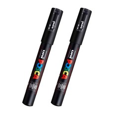 유니볼 유니 포스카 마카 PC-1M 검정 블랙 2개입 (매우 얇은글씨용), 1세트, 1개