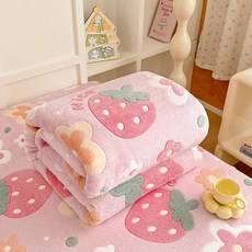 꽃무늬 담요 침실 소파용 플란넬 귀여운 핑크 딸기 패턴 세탁기 사용 선물, 4. Strawberry Blossom