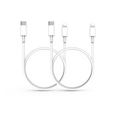 로랜텍 C to 8핀 PD 고속충전 케이블 2매입, 2m, 화이트, 1세트