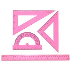 uxcell 4개 세트 삼각자 30cm 플라스틱제 미터법 인치 기하학적 프로트랙터 삼각형 엔지니어링_ 제도자 키트 사무실이나 가정용으로 빨간색