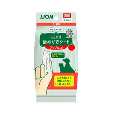 毛樂子寵物 LION 寵物指套型潔牙布 犬貓專用 無香味 蘋果香, 1個, [紙巾] 蘋果香 30枚