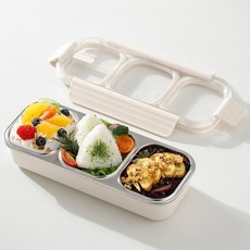 전자렌지 직장인 도시락통 칸칸이 스텐 밀폐용기 소풍 반찬통 런치박스, 700ml 3칸 화이트, 1개