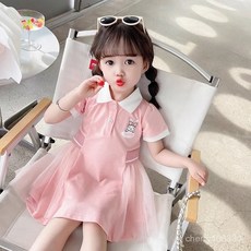 【臺灣-出貨】女童夏裝連衣裙2025新款兒童洋氣飛袖polo領裙子小女孩可愛公主裙 JWSX
