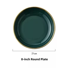 북유럽 스타일 에메랄드 세라믹 식기세트 레스토랑 가정용 접시 서양식 수프 그릇, 05 얕은 접시 8inch개