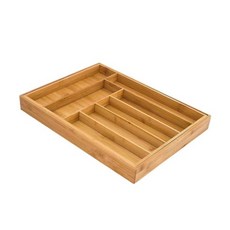 竹製可擴展餐具收納盒 抽屜分隔儲物盒 廚房桌面整理置物盒, 九格本色,32-50-42.5*5cm, 1個