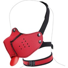 네오프렌 강아지 얼굴 입마개 후드 마스크 플레이 칼라 달린 참신한 머리 레드 원 사이즈 145867, 1