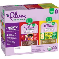 Plum Organics Mighty Builder 유기농 유아용 식품 - 버라이어티 팩 - 118.3ml(4온스) 파우치 (8팩) - 과일 및 채소 유아용 식품 파우치, 4 Ounce (Pack of 8), 2 Flavor Mighty Morning Variet