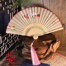 VANLUEE 摺疊 旗袍 夏季 穿搭, 1個, 刺繡摺扇_草莓兔:如圖