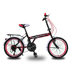 BIKEONE L16 城市休閒20吋21速通勤便攜後貨架折疊自行車, 黑紅, 1個