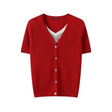 GGPX 여성용 데일리 무지 레이어드 골지 반팔 니트 GQBKT035D