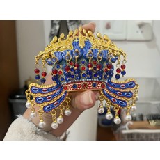 孝端皇后 九龍九鳳冠 冰箱貼 金屬 藍色 金色 紅藍珠子 珍珠流蘇, 如圖所示