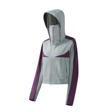 騎車防曬衣女款 夏季輕薄透氣連帽防曬服 戶外防紫外線皮膚衣外套, 烏雲灰/深檀紫,L【115-135】, 1個