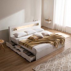 삼익가구 레이즈 LED 4단 수납 라지킹 침대, 화이트_매트리스제외