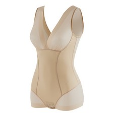 薄款透氣連身衣 蜂巢網紗拼接 涼感無痕收腹提臀美體衣 膚色 2XL