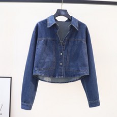 여성용 빈티지 데일리 숏 데님 코트 긴팔 루즈핏 포켓 청자켓