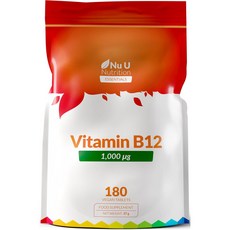 Nu U Nutrition 비타민 B12 1000mcg 비건 태블릿 영국 직배송, 1개, 180정