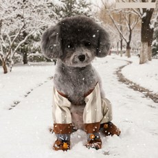 강아지 신발 전신 방수 일체형 장화 미끄럼방지 산책 부츠 소형견, 1개, 브라운
