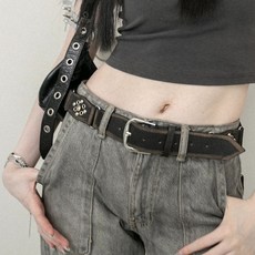 復古做舊鑽石鉚釘朋克波西米亞風 褪色皮質拼接腰帶 皮帶 廢土風男士休閒皮帶