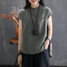 [Myshe]여름 민소매 면마 블라우스 빅사이즈 여성 루즈핏 셔츠 TWO527FEI527CS03