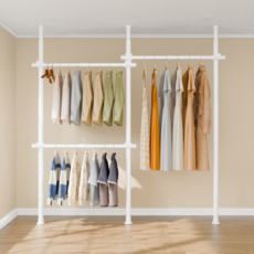 라온리빙 옷걸이 옷방 정리 드레스룸 철제 조립식 시스템 행거 3단, 화이트_3단