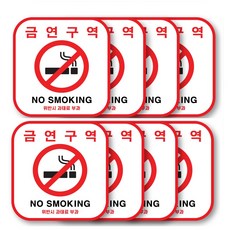 (8개 세트) 두꺼운 PVCNO SMOKING 흡연금지 구역 금연 스티커 금연구역 표지판, 금연구역 스티커 (8개입), 8개