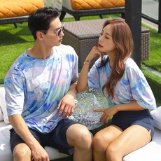 조이할리 커플 오버핏 반팔 래쉬가드 상의 빅사이즈 티셔츠 여성 남성 비치웨어