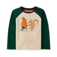 Gymboree 남아 및 유아 자수 그래픽 긴소매 래글런 티셔츠 수확 다람쥐 18-24개월