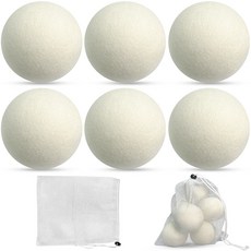 6개입 건조기용 건조 볼 8cm 양모 건조 볼 천연 섬유 유연제 세탁 건조기용 볼 건조 시간 단축 100% 친환경 양모 25*30 cm 파우치 포함