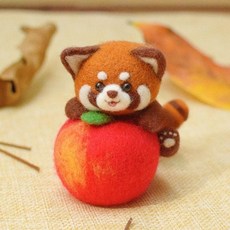 레서판다 키링 양모 펠트 diy 인형 만들기 커플 세트다, 2. 큰 사과 레서판다, 1개