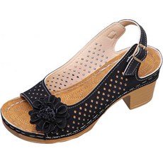 Tazeap 여성 정형외과 샌들 미끄럼 방지 비치 트렌디한 우아한 꽃 장식 조절 가능한 버클 스트랩이 있는 속이 빈 로우 힐