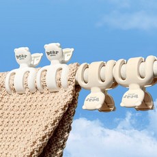 곰돌이 다용도 방풍 빨래집게 강력고정 이불 수건 베개 슬리퍼 천인형 커튼 건조고정 집게 미끄럼방지 옷자국없는 베란다 세탁용품, 2개, 크림색