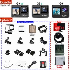 디지털 줌 카메라 휴대용 액션 5K 30FPS 4K 60FPS 48MP 2.0인치 터치 LCD EIS 듀얼 스크린 Wi-Fi 170도 DVR 웹캠 방수 30M 5배 스포츠, 31)Option 11, 31) Option 11  G9