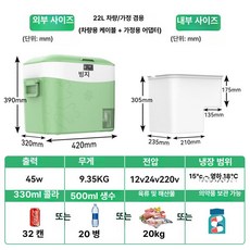 차량용 소형 냉장고 냉동 캠핑 야외 소풍, 22L 그린 차량 가정용, 1L