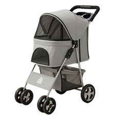 뽀또펫 경량 강아지 개모차 일체형 폴딩 펫 유모차, 라이트그레이, 1개