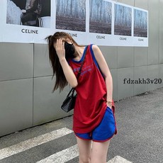 運動T恤 學生潮流寬松ins潮牌設計感無袖背心短褲兩件套遮臀休閑運動套裝