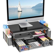 심플베이직 Trending Desk Organizer and Accessories 2-Tier Computer Monitor Stand Riser with Drawer 2 P