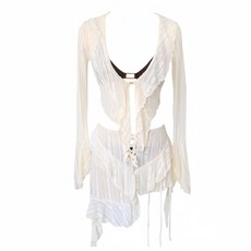 比基尼泳衣四件套性感蕾絲海邊泳裝 ins風純慾比基尼, (i77) 米咖小碼 40-50kg