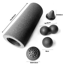 多功能按摩滾輪組 5合1 深層肌肉放鬆 花生球 錐形凸點按摩頭 輕巧便攜 防滑設計, 黑色-送收納網袋, 1套